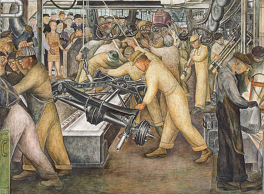 south wall of a mural depicting detroit industry diego rivera