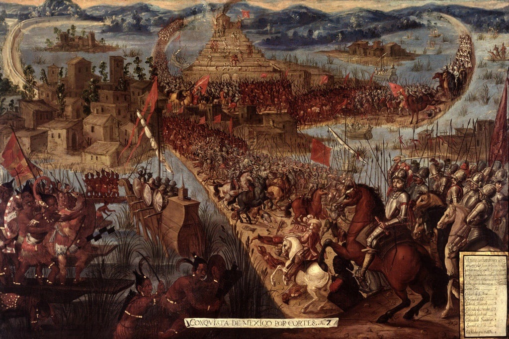 Conquista de Mexico por Cortes Tenochtitlan Painting
